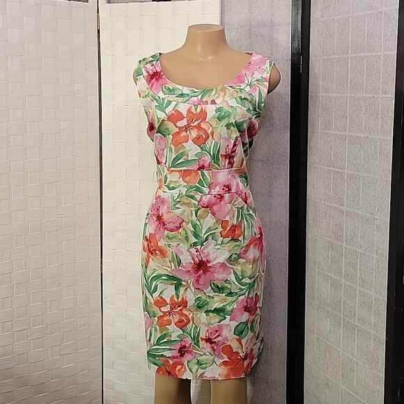 BRAND NEW JONES NEW YORK FLORAL TROPICAL SLEEVELESS ROUNDNECK LINE DRESS - Picture 1 of 14